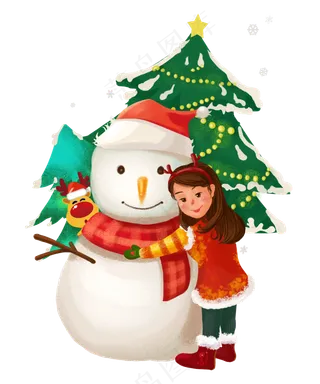 圣诞快乐雪人抱抱,免抠元素