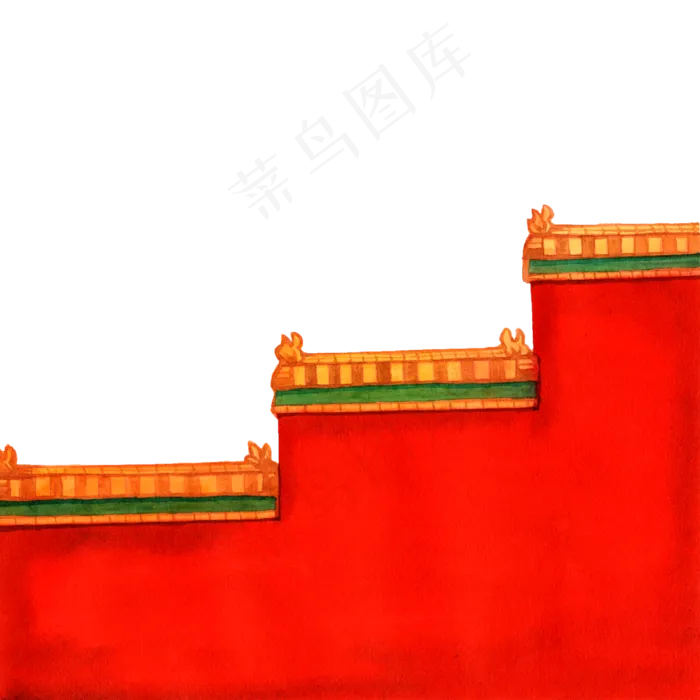 彩色手绘故宫红墙装饰画,免抠元素(2500*2500px 300 dpi )psd模版下载