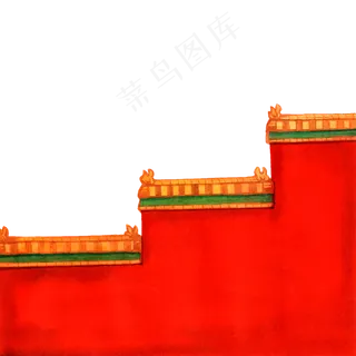 彩色手绘故宫红墙装饰画,免抠元素