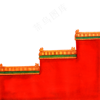 彩色手绘故宫红墙装饰画,免抠元素