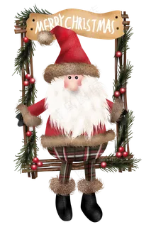 手绘圣诞老人藤圈,免抠元素