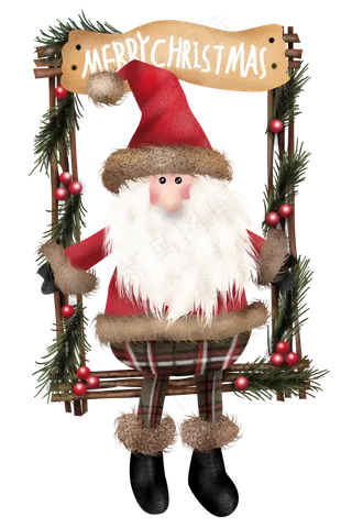 手绘圣诞老人藤圈,免抠元素