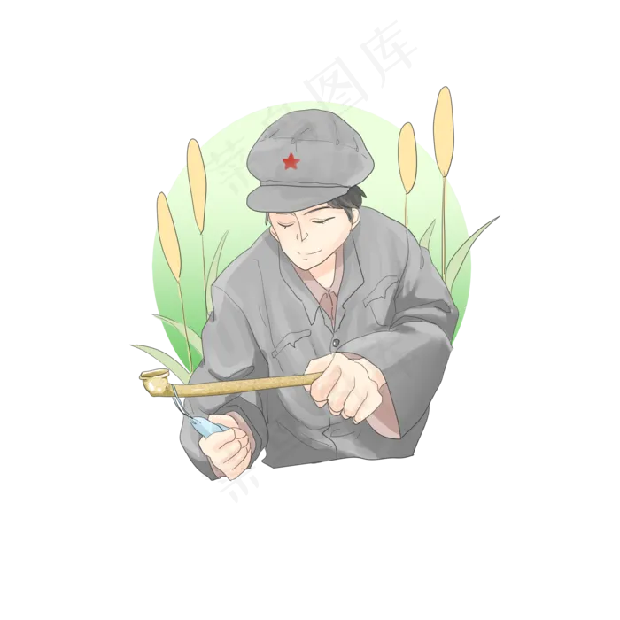 红色系列灰色手绘复古军人(2000X2000(DPI:299))psd模版下载