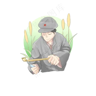 红色系列灰色手绘复古军人