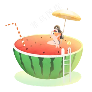 大暑西瓜坐在西瓜上的女孩