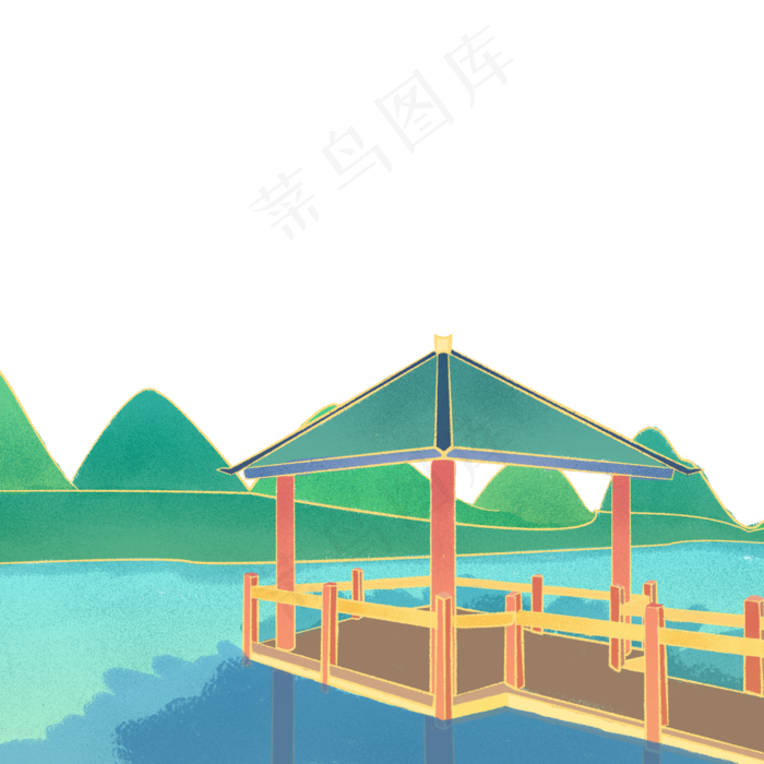 夏季国风亭台建筑风景(2000X2000(DPI:300))psd模版下载