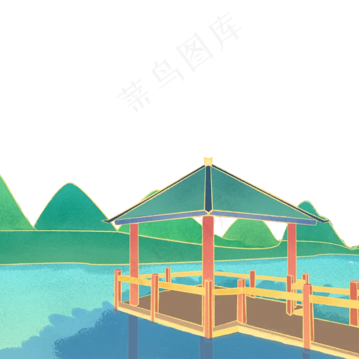 夏季国风亭台建筑风景(2000X2000(DPI:300))psd模版下载