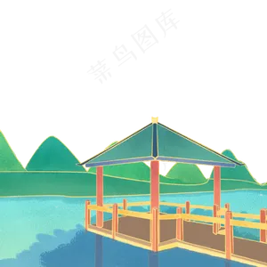 夏季国风亭台建筑风景