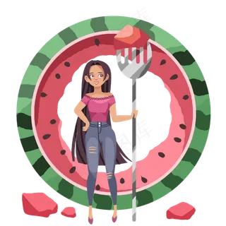 立夏吃西瓜女孩