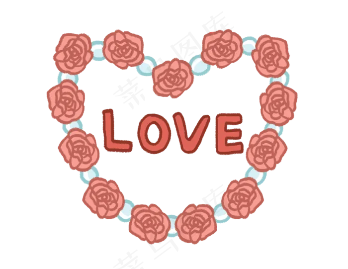 亲吻情人节玫瑰爱心花圈PNG图片(3300X2550(DPI:300))psd模版下载