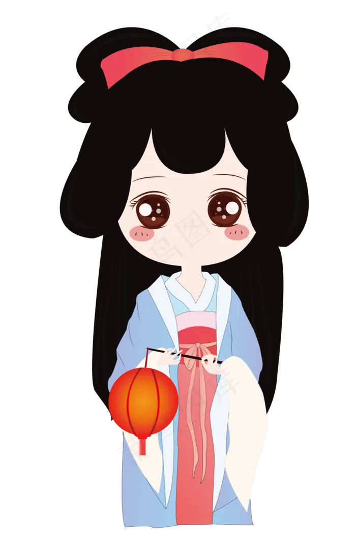 元宵节女孩手拿花灯逛街,免抠元素