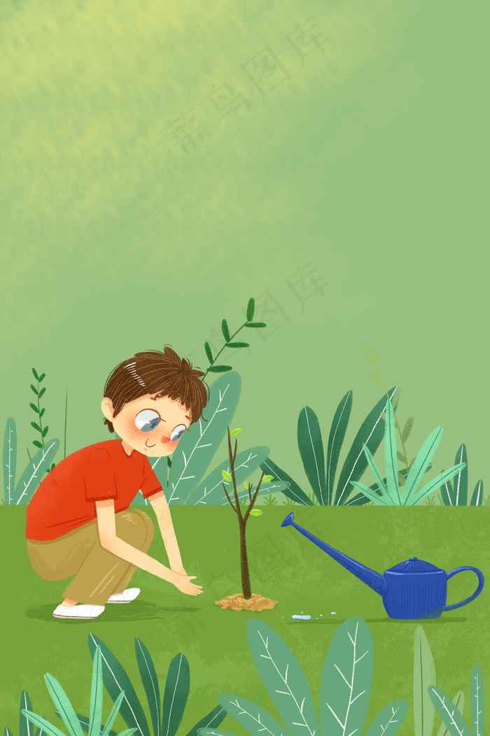 植树节绿色手绘PSD分层banner背景图片素材,背景元素