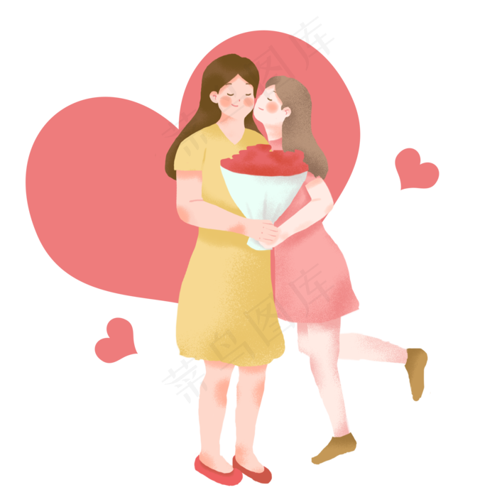 妇女节手绘插画母爱温馨元素,免抠元素