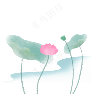 荷花手绘水墨免扣