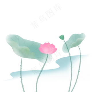 荷花手绘水墨免扣