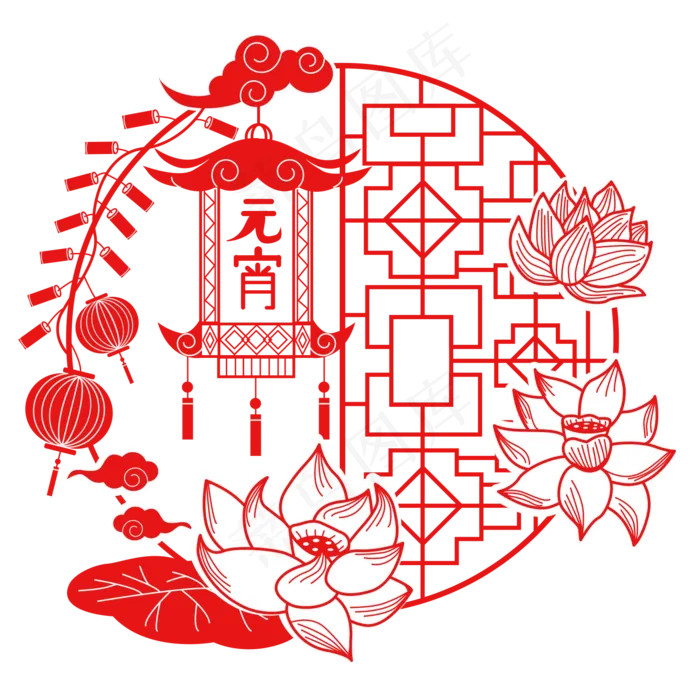 2019年元宵节喜庆灯笼剪纸矢量图,免抠元素