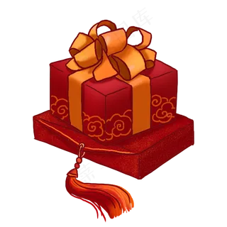 春节红色喜庆祥云礼盒PNG免抠素材