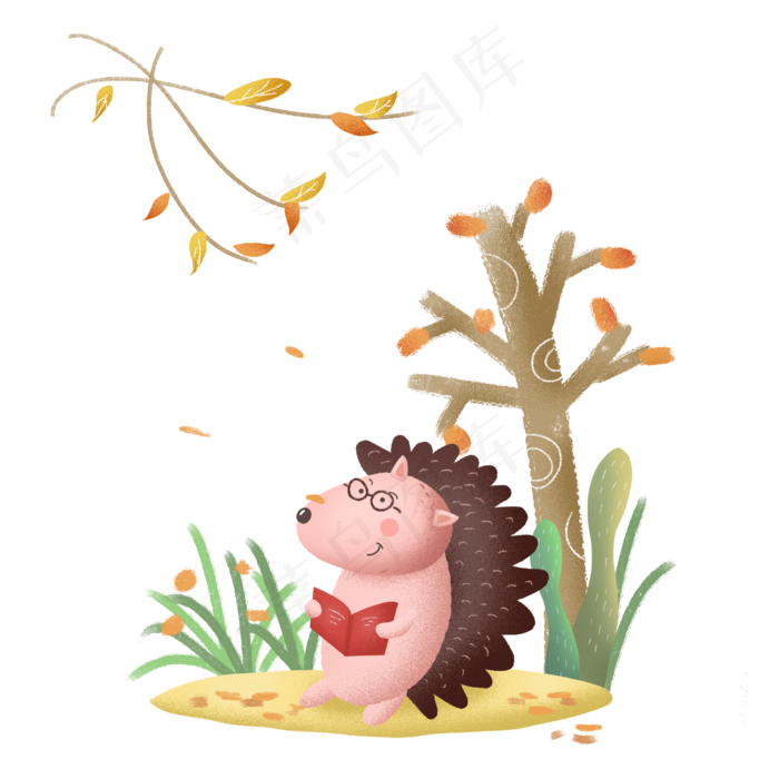 秋天秋日动物刺猬秋景植物,免抠元素(2362X2362(DPI:300))psd模版下载