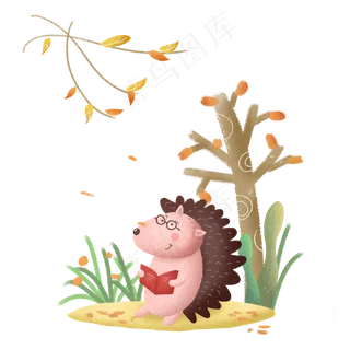 秋天秋日动物刺猬秋景植物,免抠元素