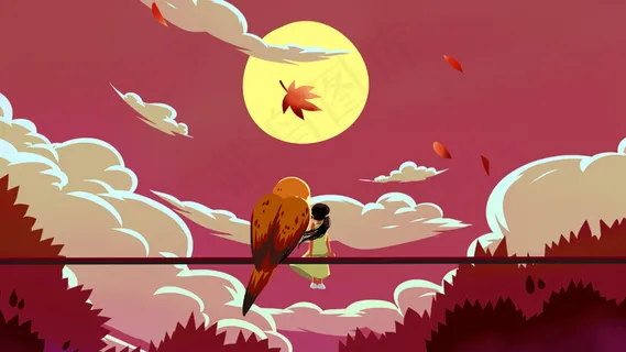 红色系卡通手绘风立秋小鸟配图