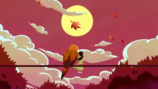 红色系卡通手绘风立秋小鸟配图