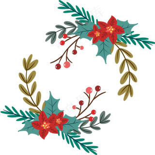创意水彩圣诞红花环免扣png素材,免抠元素