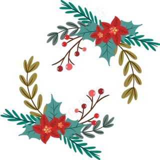 创意水彩圣诞红花环免扣png素材,免抠元素