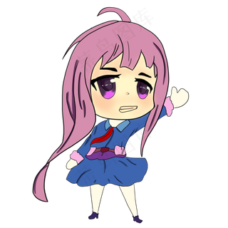 Q版全身手绘可爱卡通小女孩pn