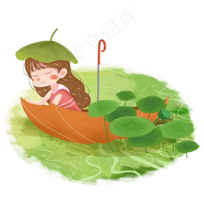 小暑荷叶划船女孩png素材(2000X2000(DPI:300))psd模版下载