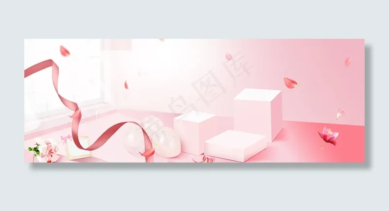 桃花节梦幻浪漫丝带几何粉banner(1920*700px 	       )psd模版下载
