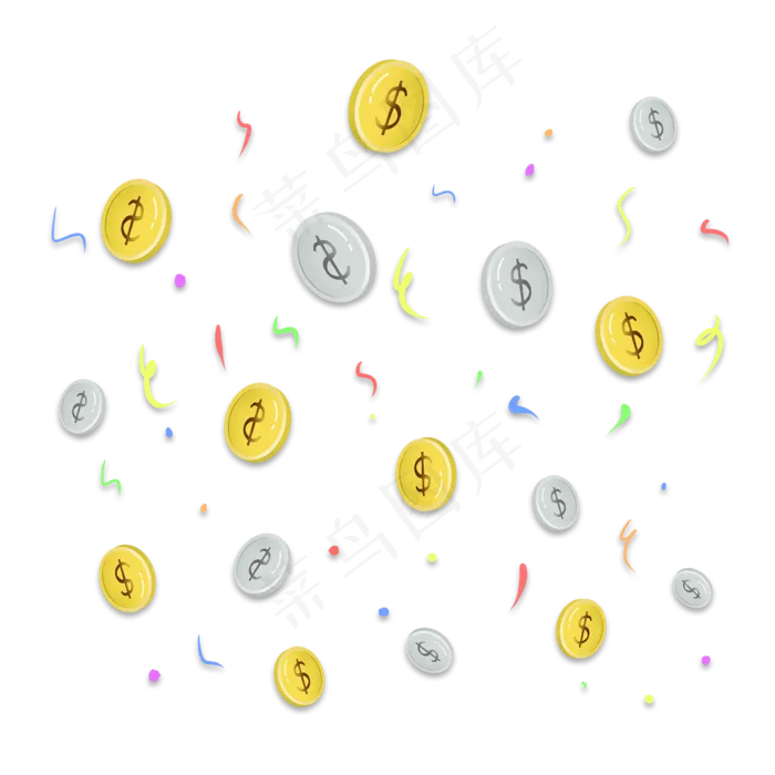金融理财金币钱币银币漂浮元素,免抠元素