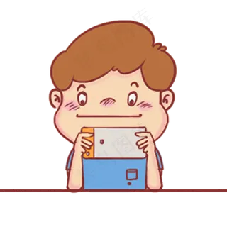 卡通小男孩玩手机游戏,免抠元素