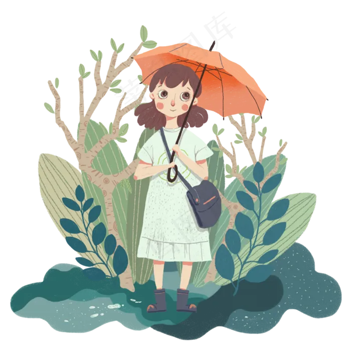 雨水春天节气少女植物PNG伞生长,免抠元素(4000*4000px)psd模版下载