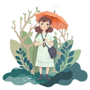 雨水春天节气少女植物PNG伞生长,免抠元素