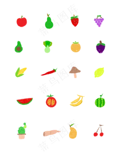 水果蔬菜icon手绘彩色可商用元素