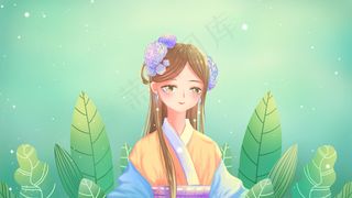 绿色唯美卡通小清新治愈夏季小暑节气配图