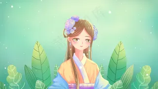 绿色唯美卡通小清新治愈夏季小暑节气配图