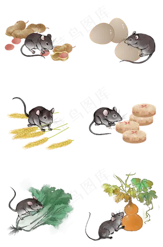 2020鼠年水墨子鼠合集,免抠元素
