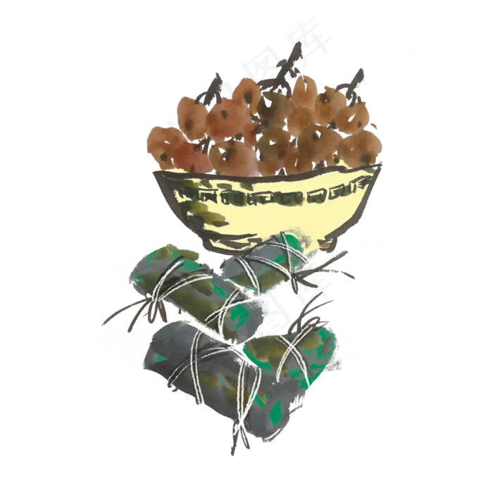 端午节粽子水墨风手绘(4000X4000(DPI:300))psd模版下载