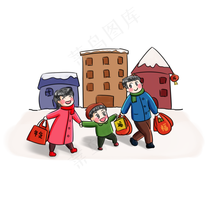 2019新年买年货系列卡通手绘Q版买�,免抠元素