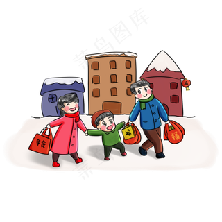 2019新年买年货系列卡通手绘Q版买�,免抠元素