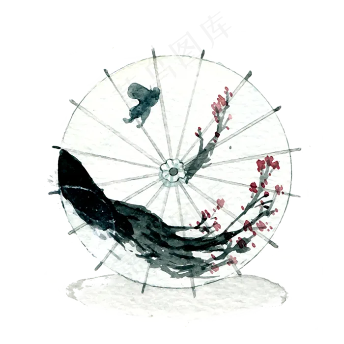 油纸伞梅花中国风水墨PNG古典,免抠元素