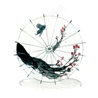 油纸伞梅花中国风水墨PNG古典,免抠元素