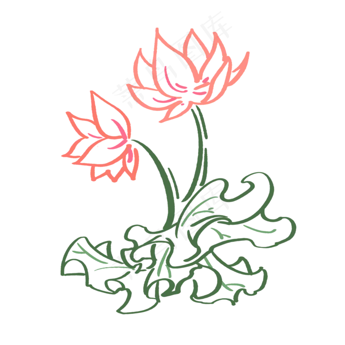 线描写意荷花(2000X2000(DPI:300))psd模版下载