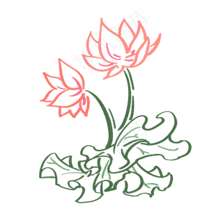 线描写意荷花