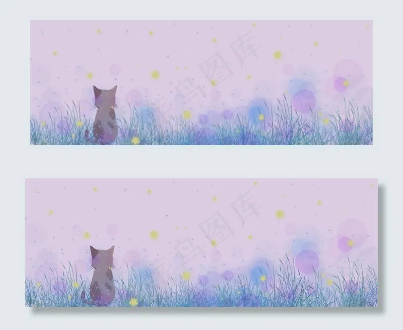 唯美梦幻的紫色星空猫咪背影