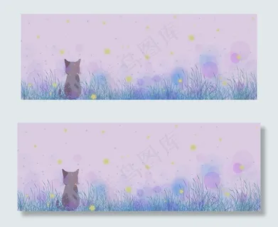 唯美梦幻的紫色星空猫咪背影