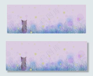 唯美梦幻的紫色星空猫咪背影