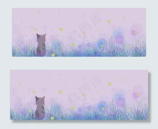 唯美梦幻的紫色星空猫咪背影