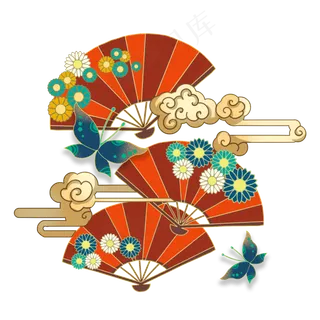 国潮中国风扇子祥云,免抠元素